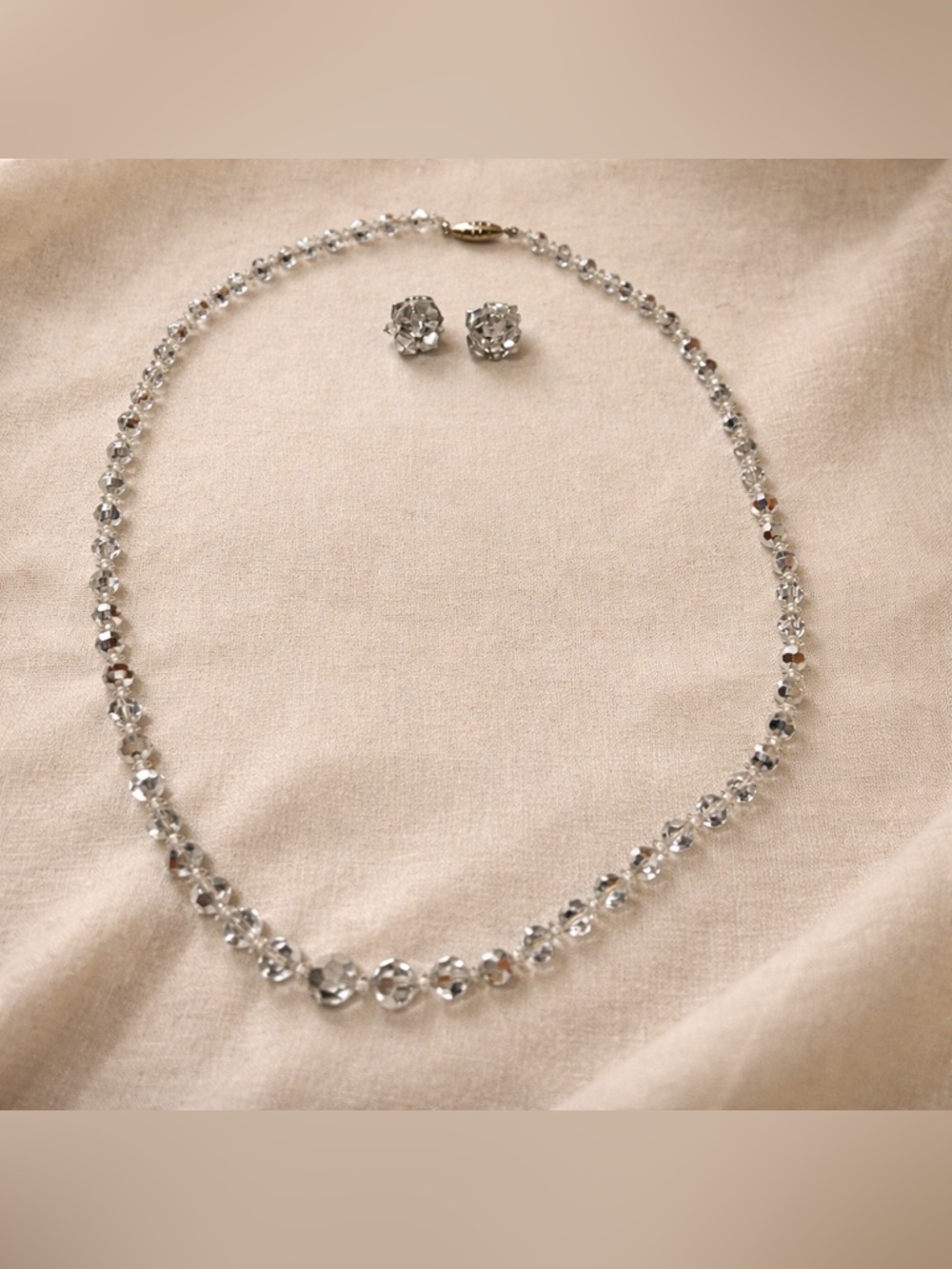 Vintage Translucent Beaded Necklace & Clip-On Earrings Set Classic